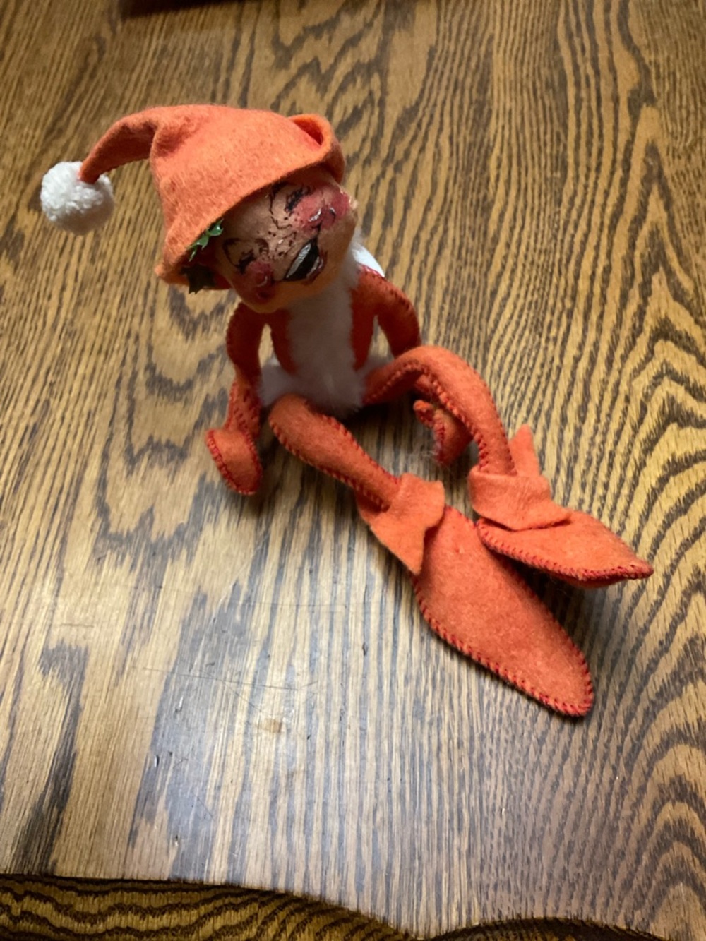 Annalee Orange Elf Doll with White Trim